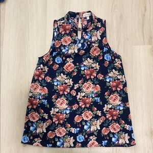 Faith and Joy Orange Sleeveless Boxy Blouse with Mandarin Collar